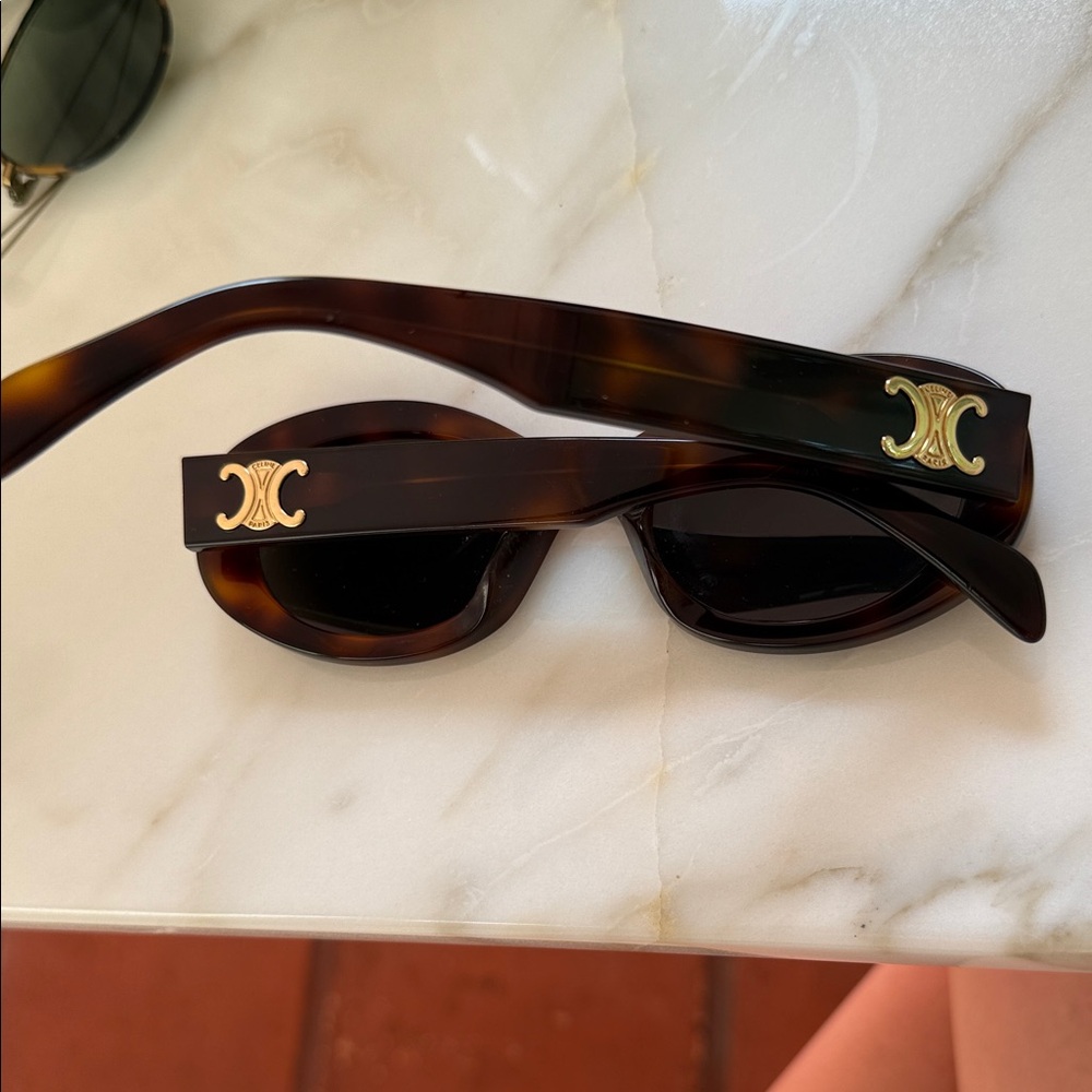 Celine Tortoise Oval Sunglasses with Dark Lenses - Picture 2 of 6